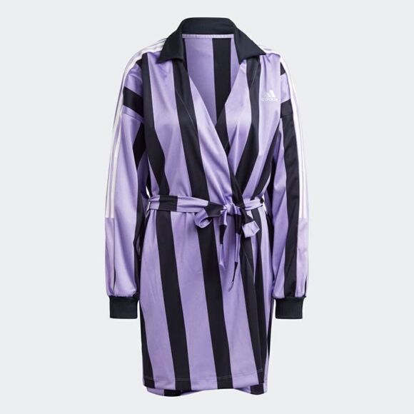 Adidas Purple Stripe Long Sleeve Jacquard Jersey Wrap Dress Size S NWT - Picture 1 of 15